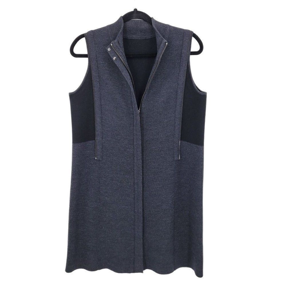 Edgy‎ Zipper Front Merino Wool Sleeveless Knit Sweater Dress M Charcoal Grunge